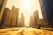 Sweltering cityscape under the midday sun. Generative AI.