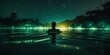 Person floating in a serene, bioluminescent lagoon, where the water comes alive with glowing organisms on a warm summer night, concept of Tranquility of Nature, created with Generative AI technology