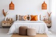 design orange lamp bed fall home bedroom decor pillow interior modern. Generative AI.