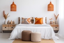 Design Orange Lamp Bed Fall Home Bedroom Decor Pillow Interior Modern. Generative AI.