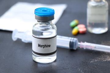 Sticker - Morphine in a vial, narcotics are dangerous to health