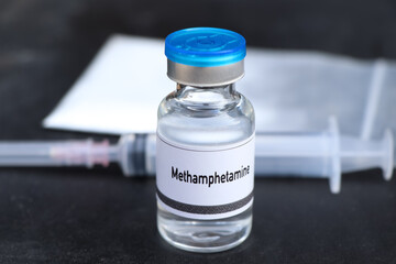 Sticker - Methamphetamine in a vial, narcotics are dangerous to health