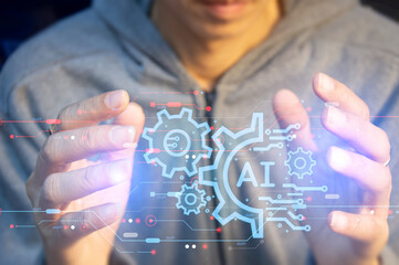 Fototapete - The concept of developing an artificial intelligence system that can interact with humans and be used in the industry