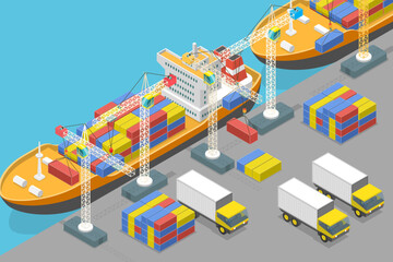 Wall Mural - 3D Isometric Flat Vector Conceptual Illustration of Maritime Port, Transport Logistics