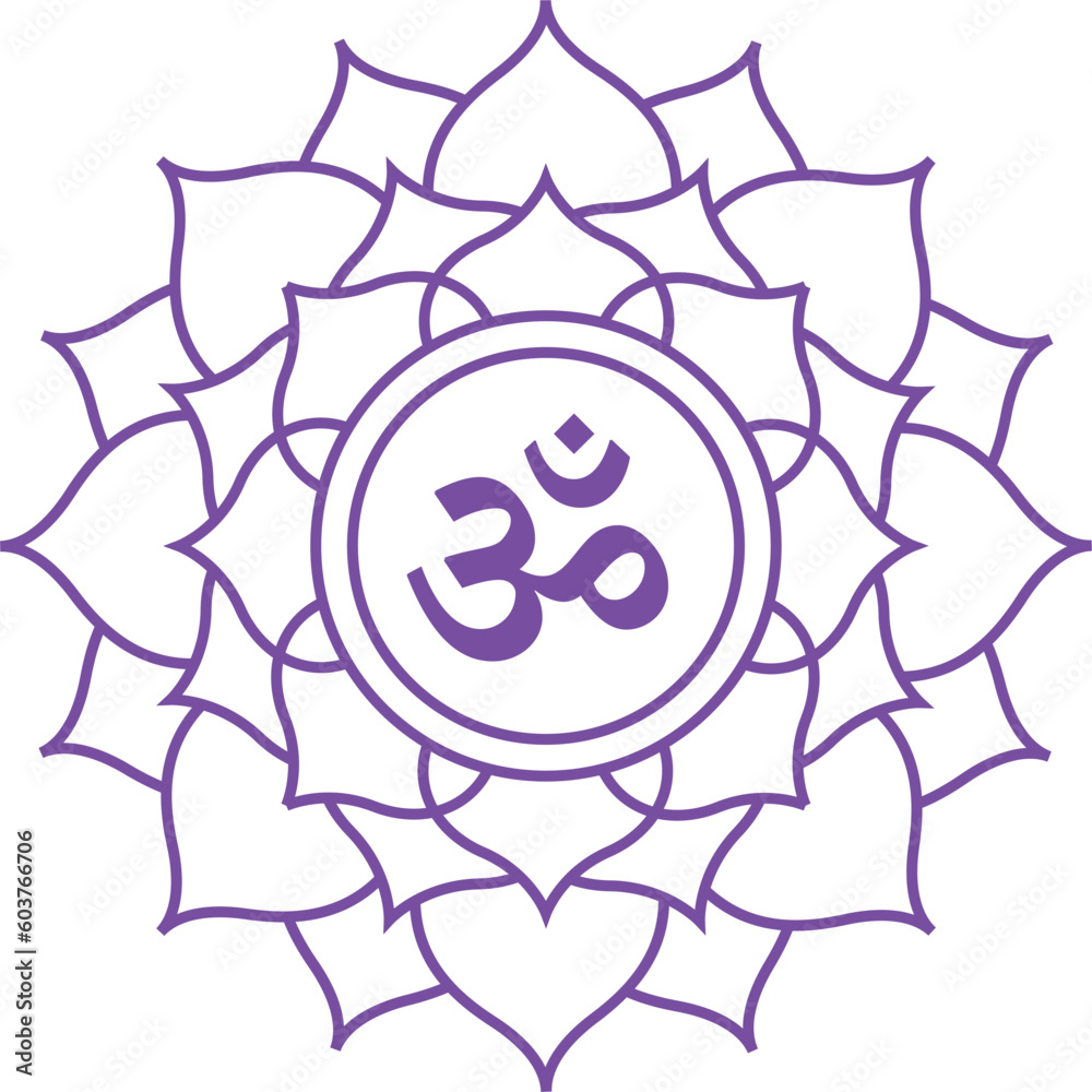 om Crown chakra Sahasrara icon yoga zen symbol purple minimal