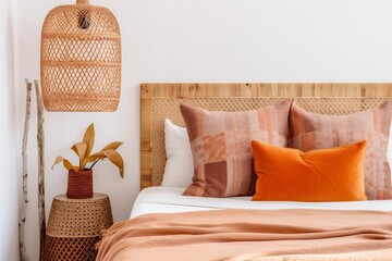 decor design house pillow orange bed fall home interior modern lamp. generative ai.