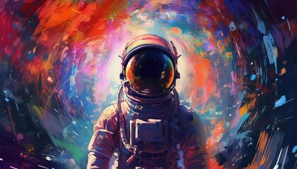 Wall Mural - astronaut on rock surface with space background ,astronaut walk on the moon wear cosmosuit. future c