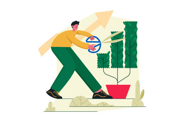 businessman cutting leaves on growing green investment plant vector Illustration design concept