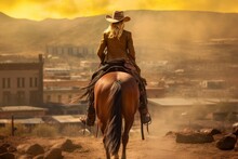 Cowboy Woman On Horse Wild West. Generate Ai