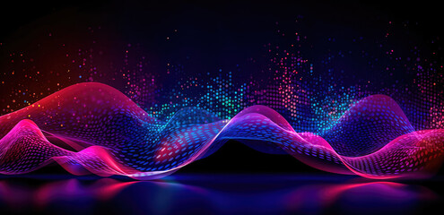 Wall Mural - abstract shiny wave background in purple, pink and blue lights. digital luxury sparkling wave partic