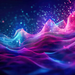Wall Mural - abstract shiny wave background in purple, pink and blue lights. digital luxury sparkling wave partic
