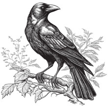 Hand Drawn Engraving Pen And Ink Crow Vintage Vector Illustration