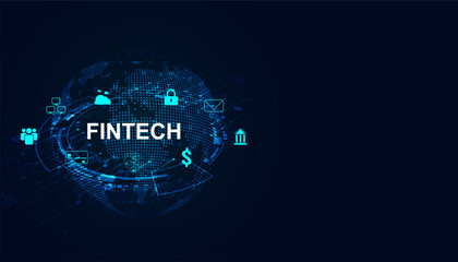 Poster - Fintech concept, digital finance, online and technology transaction icons. Cryptocurrency Money Transfer Blockchain Cloud Computing Connectivity