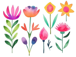 Wall Mural - Collection of watercolor flower floral natural elements on transparent background, AI generated