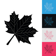 Wall Mural - Black autumn leaf silhouette icon isolated on white background.  Colorful icons set. Vector illustration.