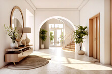 Interior Design Of Modern Entrance Hall With Staircase In Villa. Created With Generative AI