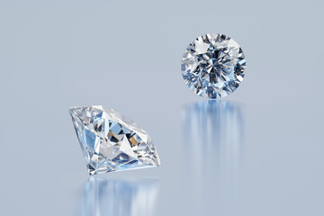 Poster - Round brilliant diamonds couple places on white background 3D rendering