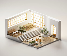 Poster - Isometric view meeting room workspace open inside interior architecture, 3d rendering digital art.