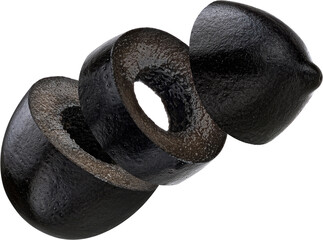 Wall Mural - sliced black olive isolated on white background with clipping path