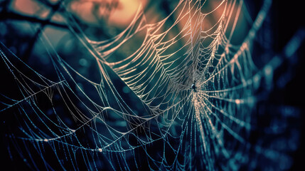 Wall Mural - abstract illustration of a shiny spider web on a colored background, creating a blurry pattern of li