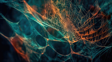 Wall Mural - abstract illustration of a shiny spider web on a colored background, creating a blurry pattern of li
