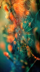Wall Mural - abstract illustration of a shiny spider web on a colored background, creating a blurry pattern of li