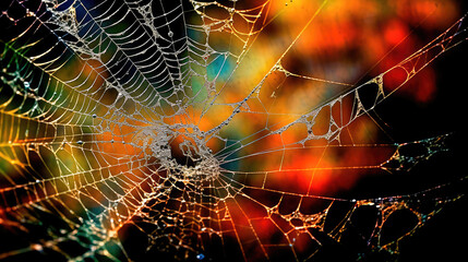 Wall Mural - abstract illustration of a shiny spider web on a colored background, creating a blurry pattern of li