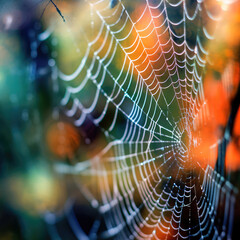 Wall Mural - abstract illustration of a shiny spider web on a colored background, creating a blurry pattern of li