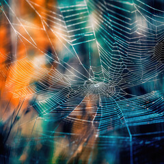 Wall Mural - abstract illustration of a shiny spider web on a colored background, creating a blurry pattern of li