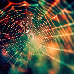 Wall Mural - abstract illustration of a shiny spider web on a colored background, creating a blurry pattern of li