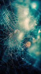 Wall Mural - abstract illustration of a shiny spider web on a colored background, creating a blurry pattern of li
