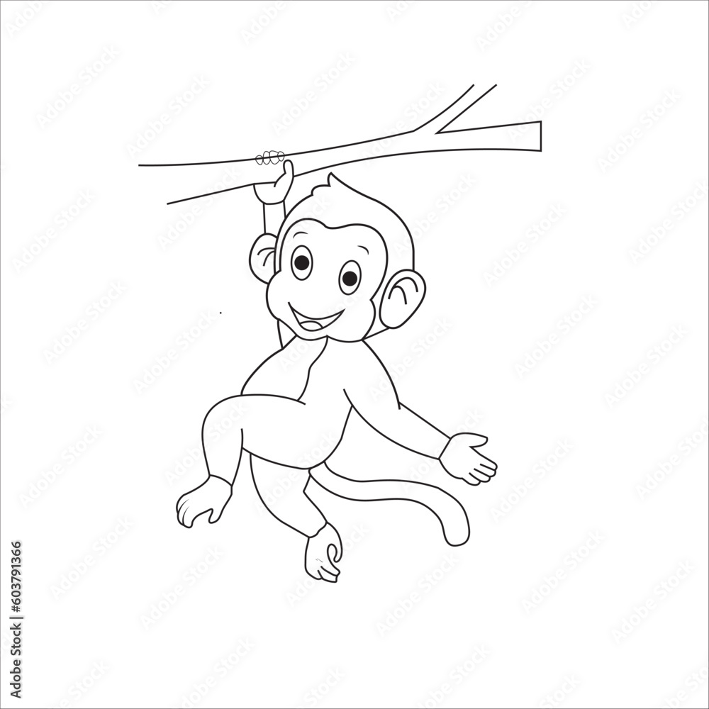 Vector cute little monkey coloring page for kids animal outline ...