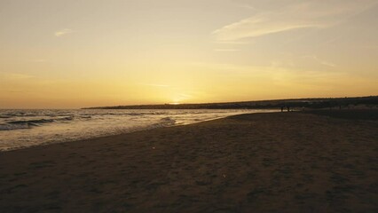 Wall Mural - Walking on the empty beach after sunset in Sicily romantic coast