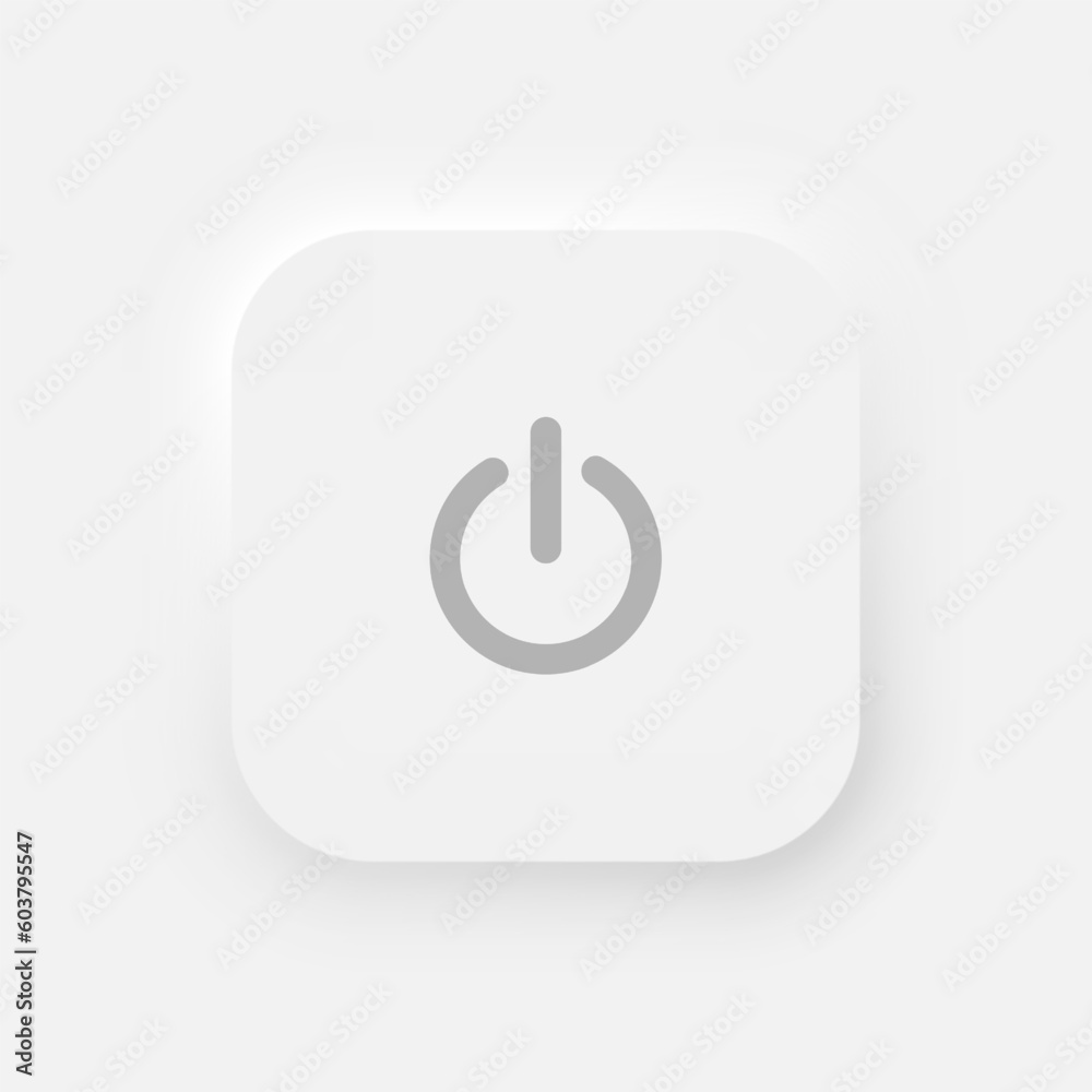 Square power button on a white background. User interface elements in ...