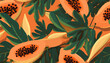Bright abstract papaya print. Modern hand drawn seamless pattern. Fashionable template for design