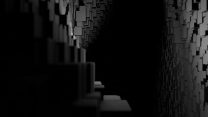 Poster - Fantastic monochrome cube tunnel motion background. Design. Digital 3d grid.