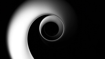 Poster - Hypnotic tunnel with rotating spiral on black background. Design. Moving circular spiral of lines on black background. Ribbon line moves with 3d bends in spiral