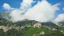 Clouds Along The Mountain Above Positano, Italy. 