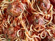 Full frame of spaghetti and meatballs