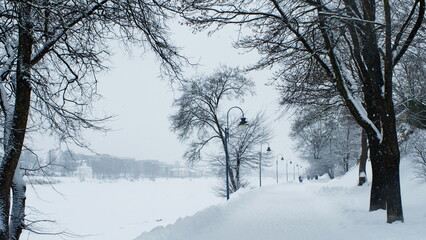 View of the Velikaya River in the center of Pskov.