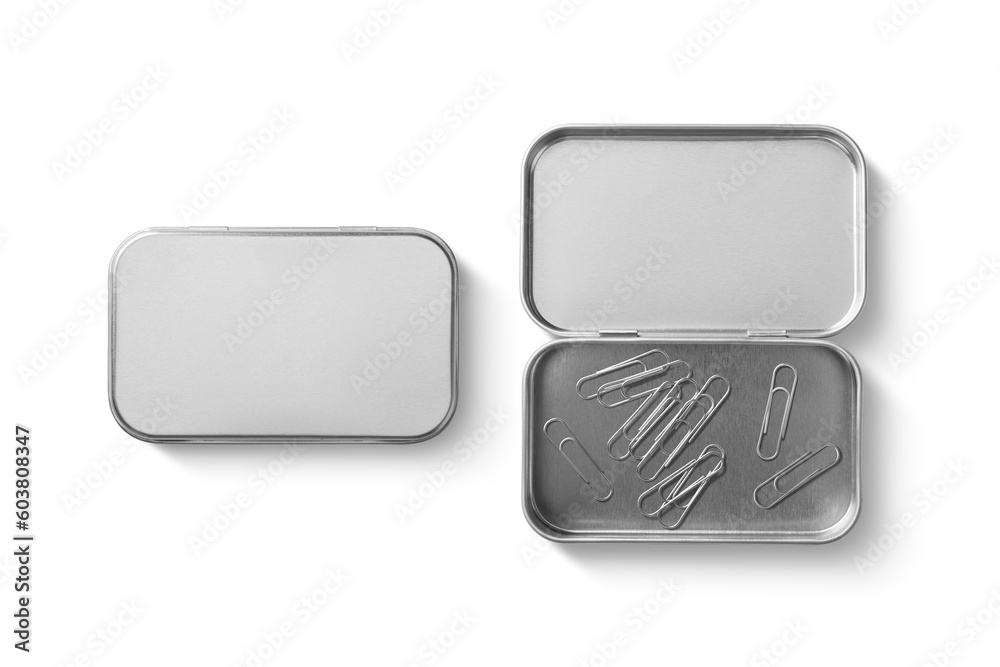 Top view of a silver metal box,  isolated on a transparent background, PNG. High resolution.
