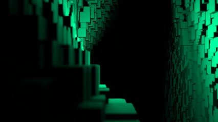 Poster - Transforming cubes wall background. Design. Abstract cubes background in random motion.