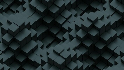 Poster - Columns of 3d cubes move in waves. Design. Wave oscillations of cubic 3d columns. 3D columns move in waves on surface of space