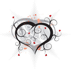 Sticker - Abstract valentines ornament with hearts and blots, vector illustration