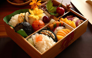 Japanese bento lunch set created with Generative AI technology