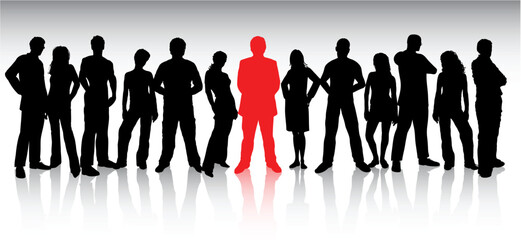 Fototapete - Crowd of people with one person standing out
