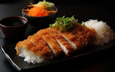 Sticker - pork tonkatsu with rice created with Generative AI technology