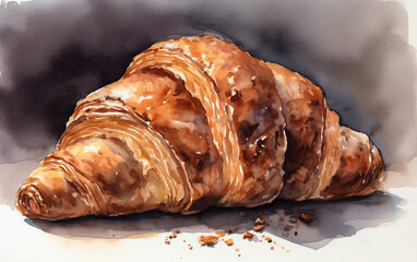 Wall Mural - watercolor of croissant created with Generative AI technology