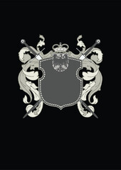 Wall Mural - An heraldic shield or badge, blank so you can add your own images.  Vector illustration. Black  background  .