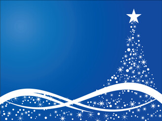 Poster - Blue christmas vetor illustration background with tree made up of stars